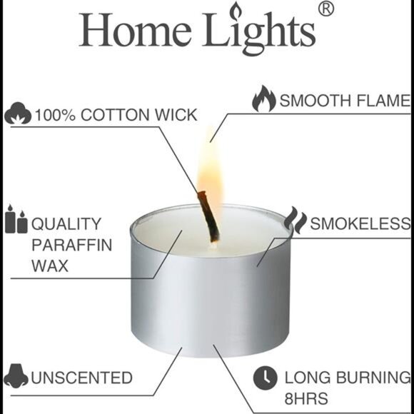 Unscented Tealight Candles - 100 Pack, 8hr Smokeless White Votive Candles - Picture 3 of 7